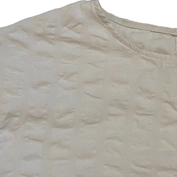 By Min Textured Blouse Taupe Cream Short Sleeve Balloon Elbow Sleeves Sz Small - Picture 6 of 8